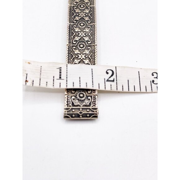 Vintage Sterling Silver 925 Panel Wide Bracelet Floral Scroll Design Heavy 65g - Picture 5 of 8